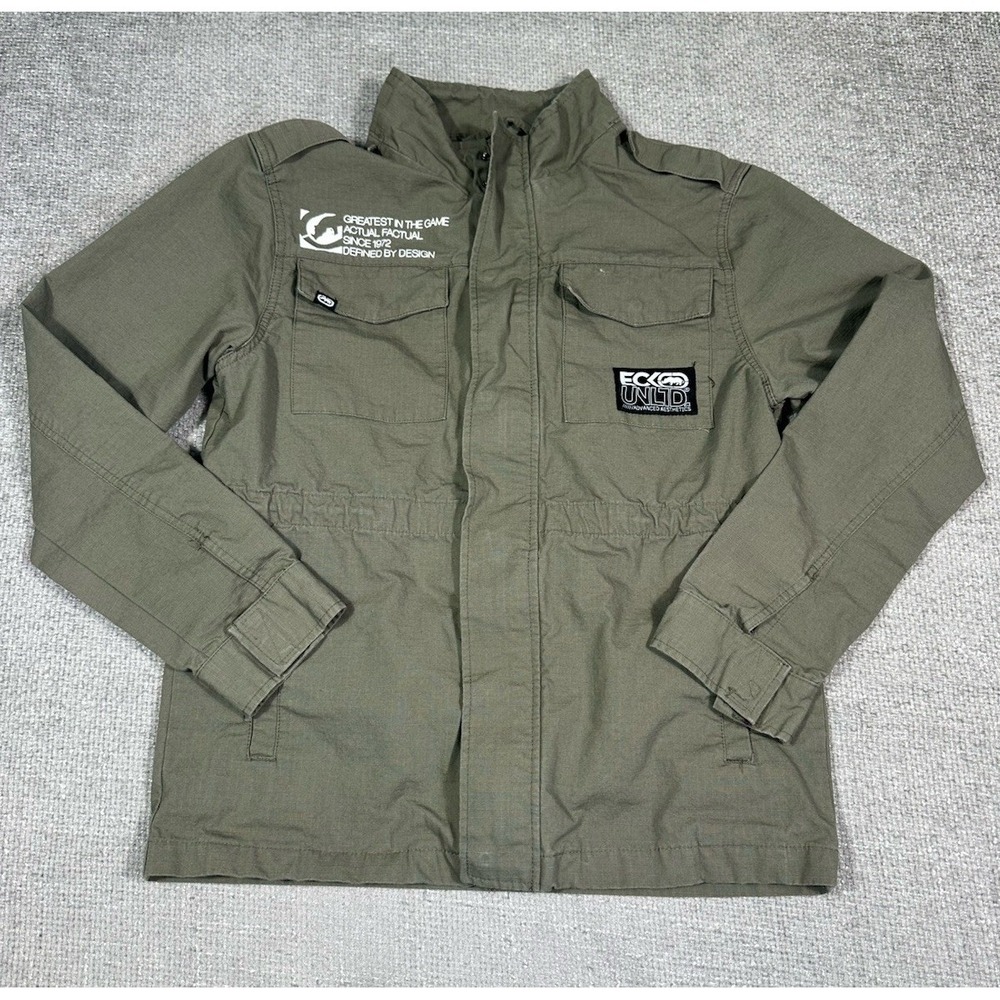 Ecko Unltd Jacket Full Zip Mens Medium Green Military‎ Field Utility Ripstop Y2K
